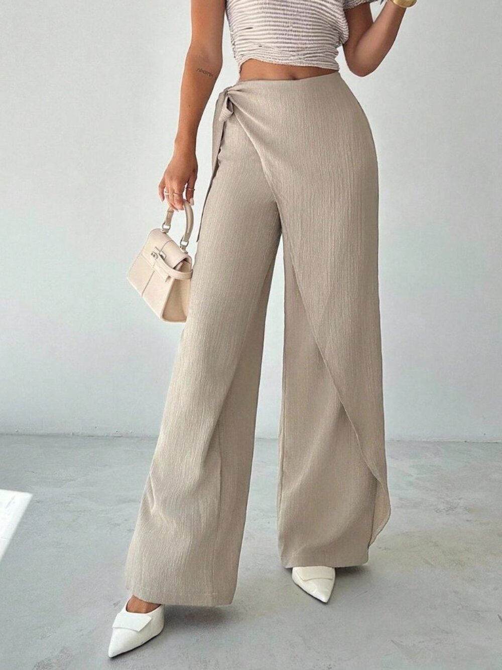 Green Casual Women's Elegant Loose Wide Leg Pants, , Color Trousers - Picture 3 of 10